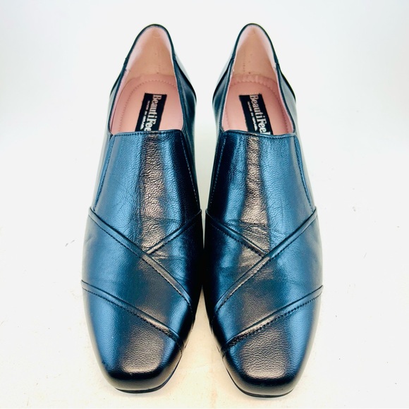 Beautifeel Black Leather Rosalina Pleated Pumps Heels, size 39 8 8.5 - Picture 2 of 12